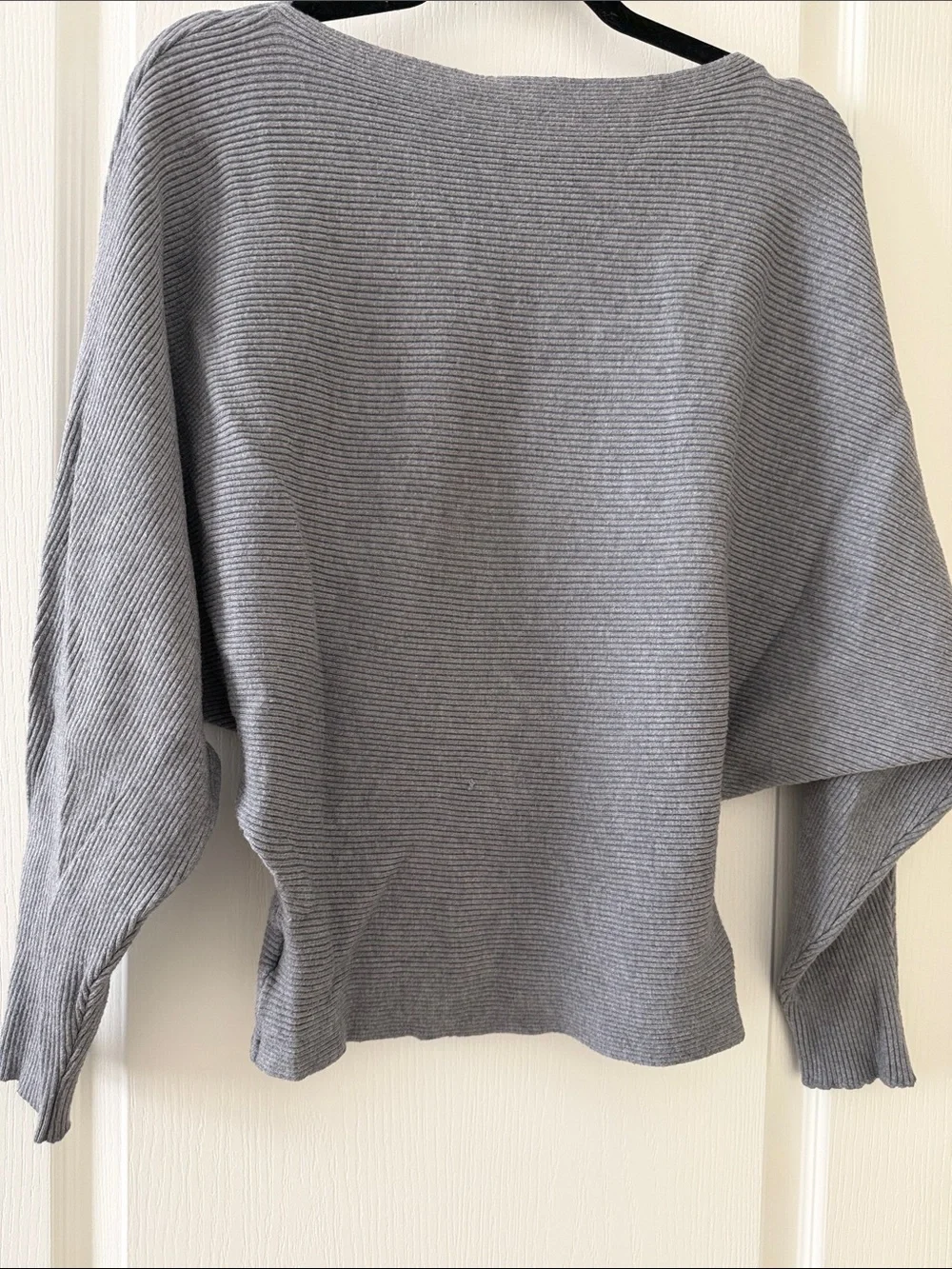 Light Gray Off-the-Shoulder Ribbed Sweater - Picture 4 of 4